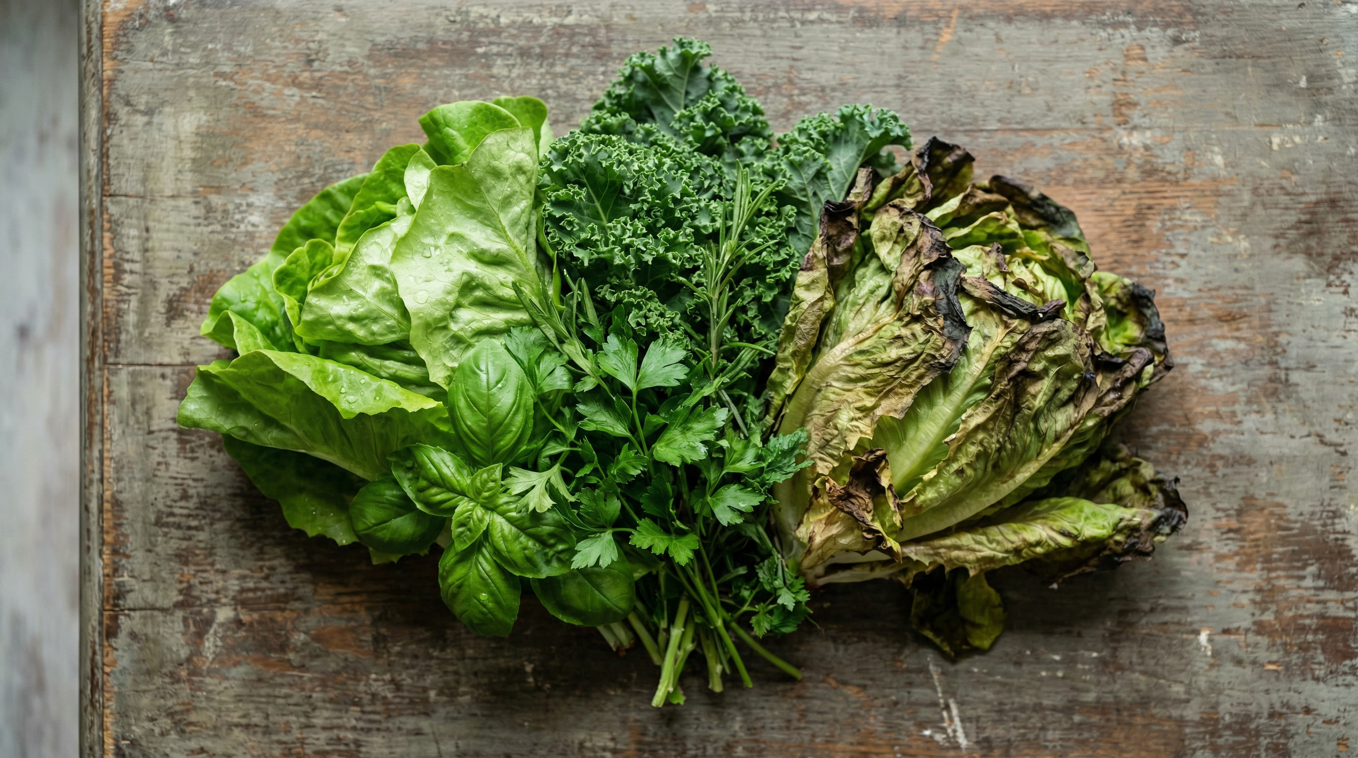 Fresh spinach gradually wilting