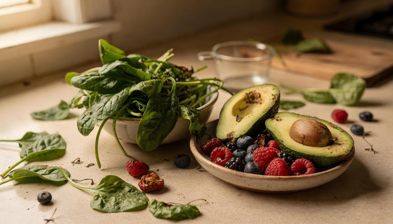 Fresh produce on a kitchen counter — not as fresh as it looks
